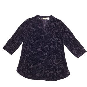 Chico's Soft Burn-out Velvet Starla Tunic Top 3/4 Sleeve Purple Plum Size 0 S